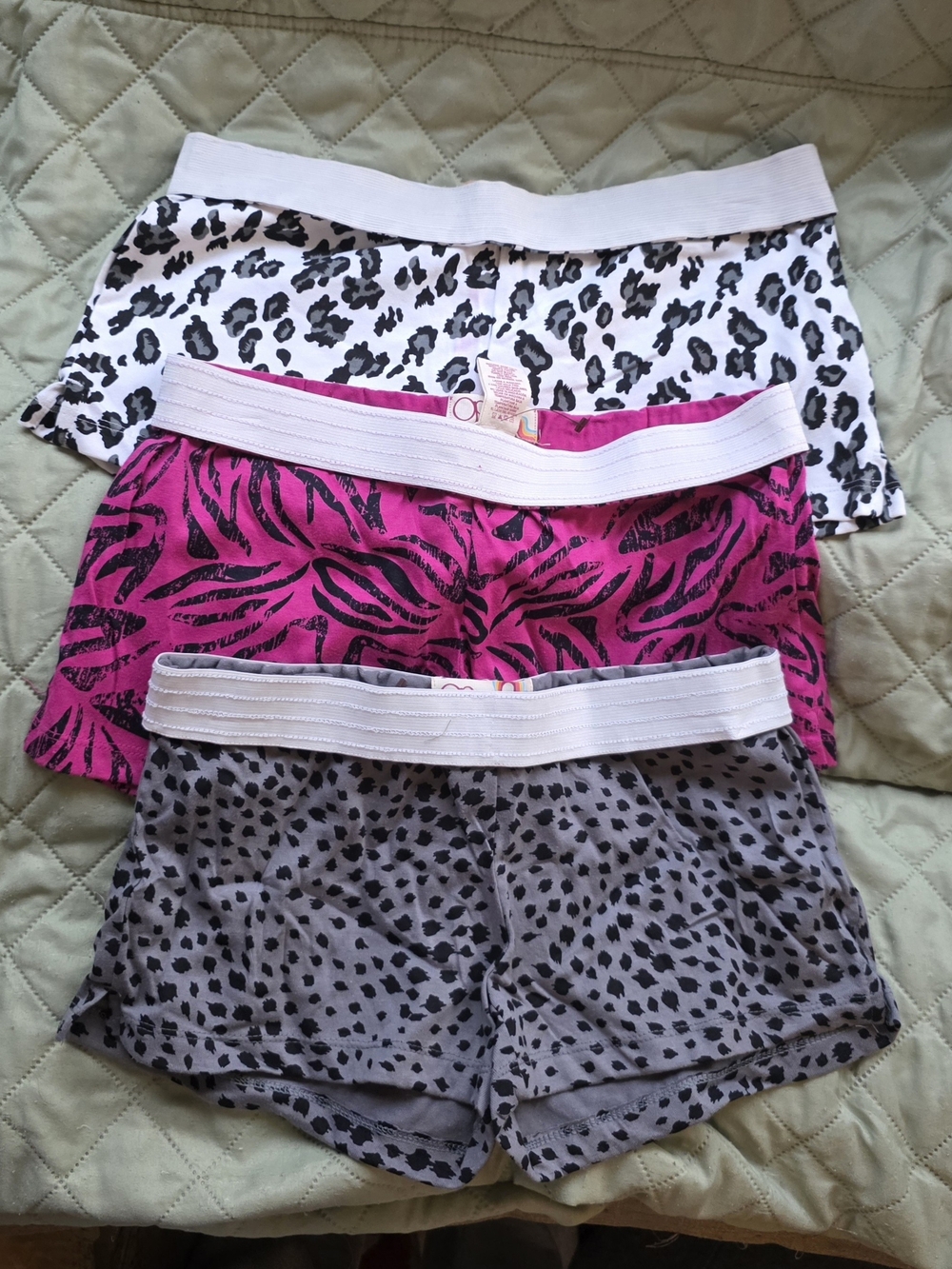 NEW -OP Women's XS Size 1 Animal-Print Boxer Shorts - Pink, White, Gray